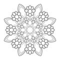 Decorative mandala with simple flowers and striped patterns on a white isolated background. Royalty Free Stock Photo