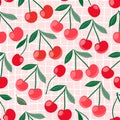 Seamless pattern with cute cherries, decorative summer wallpaper,