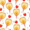 seamless pattern cartoon bunny lollipop with strawberry. cute animal dessert pattern for kids, gift wrap paper Royalty Free Stock Photo