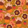 cute seamless pattern cartoon bear with cute dessert. animal wallpaper for kids, textile, fabric print, gift wrap paper Royalty Free Stock Photo