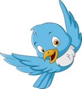 Cute happy blue bird cartoon flying Royalty Free Stock Photo