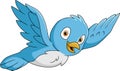 Cute happy blue bird cartoon flying Royalty Free Stock Photo
