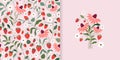 Summer seamless pattern and card design with wild strawberries and flowers Royalty Free Stock Photo