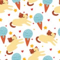 cute seamless pattern cartoon cat with cute dessert and stars. animal wallpaper for kids, textile, fabric print, gift wrap paper Royalty Free Stock Photo