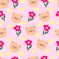 Samless pattern cartoon bear and pink flower