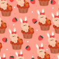 cute seamless pattern cartoon bunny with cute dessert. animal wallpaper for kids, textile, fabric print, gift wrap paper Royalty Free Stock Photo