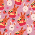 cute seamless pattern cartoon bunny with cute dessert. animal wallpaper for kids, textile, fabric print, gift wrap paper Royalty Free Stock Photo