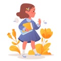 Flat cartoon cute vector illustration with little girl holding books in her hand. Royalty Free Stock Photo