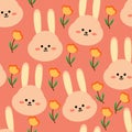 Cute bunny pattern and flowers, cartoon seamless background, fashion design Royalty Free Stock Photo