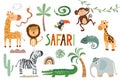 Safari collection with cute animals isolated on white, vector design Royalty Free Stock Photo