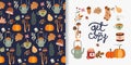 Autumn set including decorative seamless pattern, elegant wallpaper, background with different seasonal cozy elements Royalty Free Stock Photo