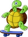 Cute turtle cartoon riding skateboard