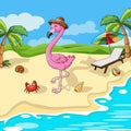 Cute flamingo cartoon on the beach Royalty Free Stock Photo