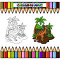 Cartoon parasaurolophus in the jungle for coloring book