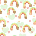 Cute bear pattern with rainbow on white seamless background for fabric prints, textiles, gift wrapping paper Royalty Free Stock Photo