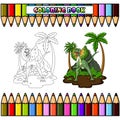 Cartoon Dilophosaurus in the jungle for coloring book Royalty Free Stock Photo