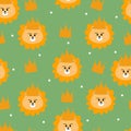 Seamless pattern of cute lion with a crown on his head for fabric prints