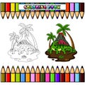 Cartoon Dimetrodon in the jungle for coloring book