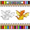 Cartoon baby dragon flying for coloring book Royalty Free Stock Photo