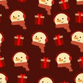 Snowman with a scarf around his neck cute cartoon and Christmas gifts seamless pattern, with Christmas illustration Royalty Free Stock Photo