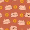 Cute cartoon cats and sunflowers seamless pattern