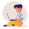 School-age or preschool-age child using laptop computer. Distance learning. Royalty Free Stock Photo