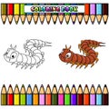 Cartoon centipede for coloring book