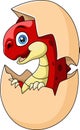 Cute baby dinosaur cartoon hatching from egg Royalty Free Stock Photo