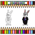 Basic RGBCool Cute Rabbit wearing a suit and glasses for coloring book Royalty Free Stock Photo