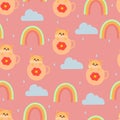 Seamless pattern with cute cartoon cats in glasses, for fabric prints, textiles, gift wrapping paper Royalty Free Stock Photo