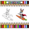 cartoon rabbit wearing a crown and a cape riding a carrot for coloring book Royalty Free Stock Photo