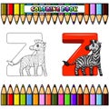 Z letter for zebra for coloring book