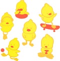 Set of little duck yelloiw sticker collection. Kawaii cute character design