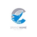 Initial Letter C Whale Jumping in the Water Logo Design Vector Icon Graphic Emblem Illustration Royalty Free Stock Photo