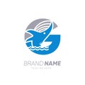 Initial Letter G Whale Jumping in the Water Logo Design Vector Icon Graphic Emblem Illustration Royalty Free Stock Photo
