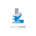 Initial Letter L Whale Jumping in the Water Logo Design Vector Icon Graphic Emblem Illustration Royalty Free Stock Photo