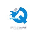 Initial Letter Q Whale Jumping in the Water Logo Design Vector Icon Graphic Emblem Illustration Royalty Free Stock Photo