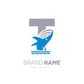 Initial Letter T Whale Jumping in the Water Logo Design Vector Icon Graphic Emblem Illustration Royalty Free Stock Photo