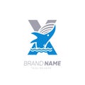 Initial Letter X Whale Jumping in the Water Logo Design Vector Icon Graphic Emblem Illustration Royalty Free Stock Photo