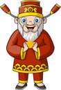 Cute of god of wealth cartoon holding gold ingot Royalty Free Stock Photo