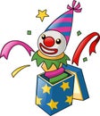 Cute clown head cartoon coming out of the box Royalty Free Stock Photo
