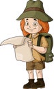 Cute hiker girl cartoon holding a map Royalty Free Stock Photo