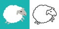 Fun Vector Cartoon Sheep in Colored and Line Drawing