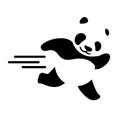 Simple Panda Bear Running on Two Legs Illustration in Black and White