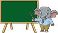 Cute teacher elephant cartoon with blackboard