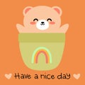 Hand drawn cartoon cute bear cute design for sticker, icon, have a nice day Royalty Free Stock Photo