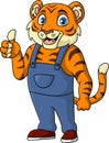 Cute tiger plumber cartoon giving thumb up