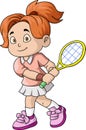 Cute little girl cartoon playing tennis Royalty Free Stock Photo
