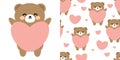 Seamless pattern and card cartoon bears with valentine elements. cute animal wallpapers