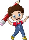 Cute little boy cartoon holding a big pencil Royalty Free Stock Photo